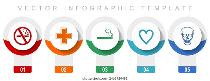 Health icon set, miscellaneous vector icons such as no smoking, cross, cigarette, heart and skull, modern design infographic template, web buttons in 5 color options