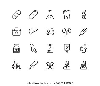 Health Icon Set, Outline Style