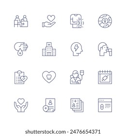 Health icon set. Thin line icon. Editable stroke. Containing blooddonation, healthcare, hospital, itching, mentalhealth, spirometry, worldaidsday.