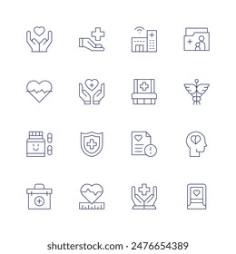 Health icon set. Thin line icon. Editable stroke. Containing charity, health, healthclinic, healthinsurance, hospital, medicalhistory, medicalsymbol.