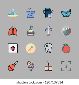 health icon set. vector set about caries, grapes, healthy food and focus icons set.