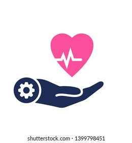 Health icon with settings sign. Heart pulse icon and customize, setup, manage, process symbol 