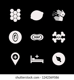 health icon. health vector icons set brush, wash hands, hospital bed and lemon