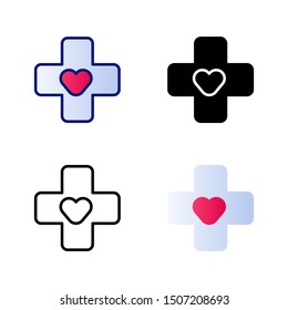 Health Icon Vector Symbol Illustration In Four Style Glyph, Line, Flat And Filled Line