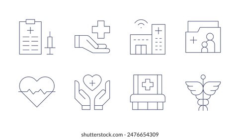 Health icons. Editable stroke. Containing health, healthclinic, healthinsurance, healthreport, hospital, medicalhistory.