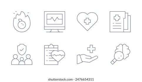 Health icons. Editable stroke. Containing electromyography, family, health, healthinsurance, healthcare, medicalreport.