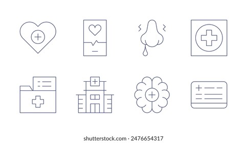 Health icons. Editable stroke. Containing folder, health, healthapp, hospital, mentalhealth, nosebleeding.