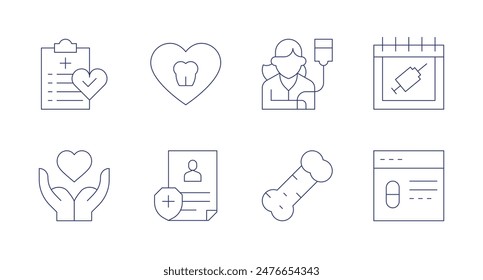 Health icons. Editable stroke. Containing bone, goodheart, health, healthinsurance, healthcare, patient, telemedicine, vaccine.