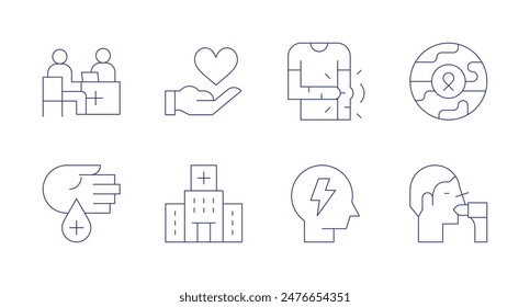 Health icons. Editable stroke. Containing blooddonation, doctorconsultation, healthcare, hospital, itching, mentalhealth.