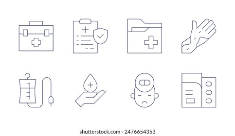 Health icons. Editable stroke. Containing blooddonation, firstaidkit, healthinsurance, healthcare, medicalrecords, mentalhealth.