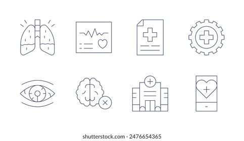 Health icons. Editable stroke. Containing allergy, brain, electrocardiogram, eye, healthinsurance, hospital, mentalhealth.