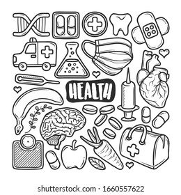 Health Icons Hand Drawn Doodle Coloring Vector