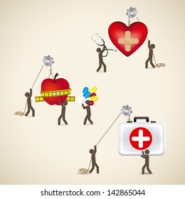 health icons over beige background vector illustration