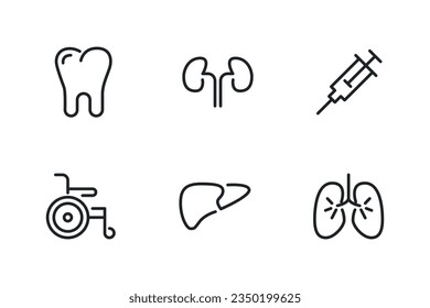 Health icons set, outline style