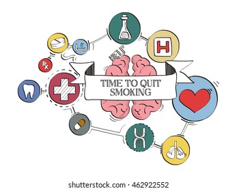HEALTH ICONS TIME TO QUIT SMOKING CONCEPT SKETCH