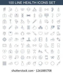 health icons. Trendy 100 health icons. Contain icons such as syringe, medical cross, bladder, orange, brain surgery, shower, soap, heart, pill. health icon for web and mobile.