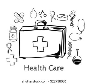 Health illustration. Design elements. Background with medicine symbols. Medical healthcare brochure