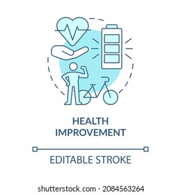 Health improvement blue concept icon. Bike sharing goal abstract idea thin line illustration. Cycling outdoors. Strengthening heart. Vector isolated outline color drawing. Editable stroke