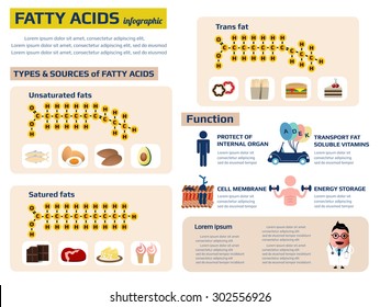 health infographic of fatty acid, nutrition fact vector illustration.