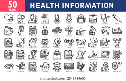 Health Information Icon Set Collection. Simple Line Vector