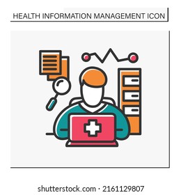 Health Information Manager Color Icon. Clinical Documentation Specialist. Health Data Analyst. Medical Person. Healthcare And Health Information Management Concept. Isolated Vector Illustration