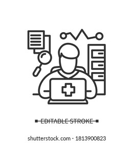 Health Information Manager Icon. Clinical Documentation Specialist. Health Data Analyst. Medical Person. Healthcare And Health Information Management Concept. Editable Stroke 