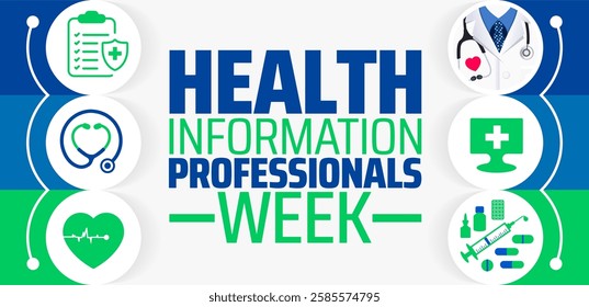 Health Information Professionals Week background banner or poster design template. observed every year in March. Holiday concept. Use to any Template, card, poster, placard, template.