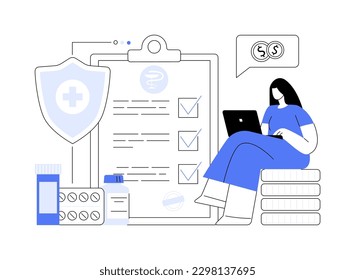 Health insurance abstract concept vector illustration. Health insurance contract, medical expenses, claim application form, agent consultation, sign document, emergency coverage abstract metaphor.