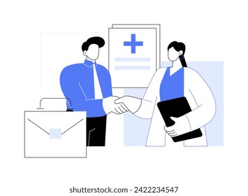 Health insurance for business owners isolated cartoon vector illustrations. Business people get medical insurance, health care, legal service, meeting with doctors specialists vector cartoon.