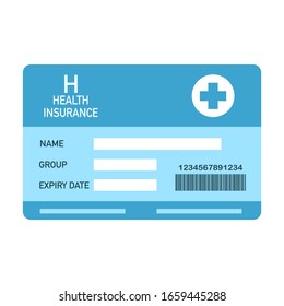 Health Insurance Card Concept Vector Illustration On White Background. Medical Insurance Card In Blue Color Flat Design.