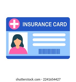 Health insurance card concept vector illustration on white background. Medical insurance card in blue color flat design.