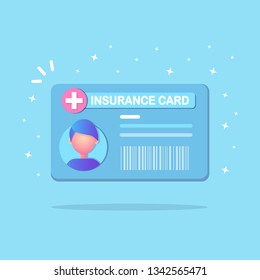 Health Insurance Card With Cross Icon Isolated On Background. Medical Documents, Clinic Paper For Life Protection. Vector Flat Design