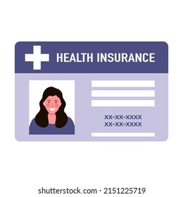 Health Insurance Card Flat Design On White Background. Medical Insurance Card Concept Vector Illustration.