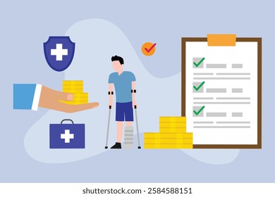 Health Insurance and Compensation – Medical Coverage 2d flat vector illustrations
