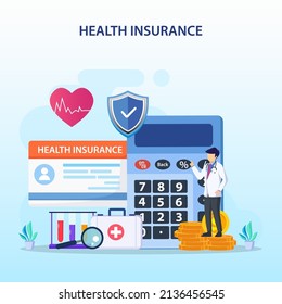 Health insurance concept. Big clipboard with document on it under the umbrella. vector illustration