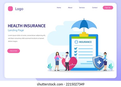 Health insurance concept. Big clipboard with document on it under the umbrella. vector illustration