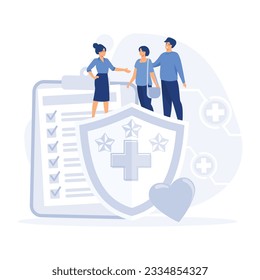 Health insurance concept. Big clipboard with document on it, Healthcare, finance and medical service, flat vector modern illustration