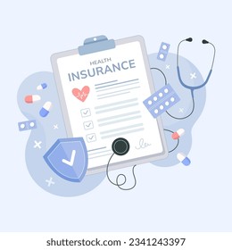 Health insurance concept. Health care, finance and medical care. Vector illustration about health insurance.