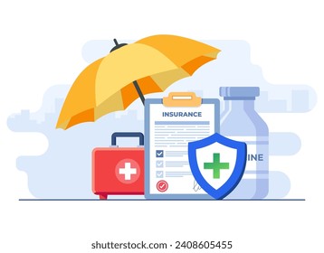Health insurance concept flat illustration vector template, Healthcare, and medical service banner, Medicine, Health coverage concept for landing page, web design, infographic