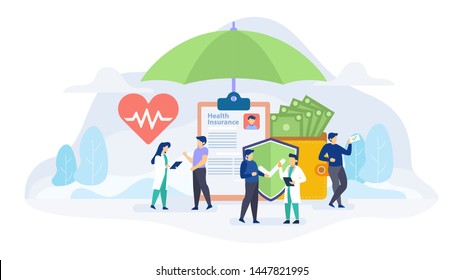 Health Insurance Concept Flat Vector Illustration For Landing Page, Banner, Web Design, Business