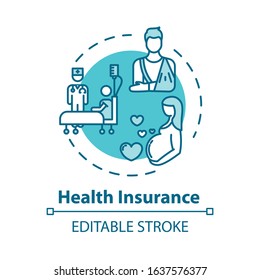 Health insurance concept icon. Investment in future. Pregnant woman checkup. Medical assurance idea thin line illustration. Vector isolated outline RGB color drawing. Editable stroke