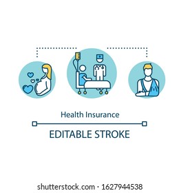 Health insurance concept icon. Paid rehabilitation. Prenatal care. Patient coverage. Hospital services idea thin line illustration. Vector isolated outline RGB color drawing. Editable stroke