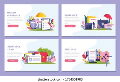 Health insurance concept icons set with insurance card symbols flat isolated vector illustration