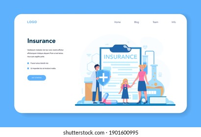 Health insurance concept set. People and doctor standing at the big clipboard with document on it. Healthcare and medical service. Isolated flat vector illustration