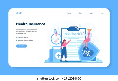 Health insurance concept set. People and doctor standing at the big clipboard with document on it. Healthcare and medical service. Isolated flat vector illustration