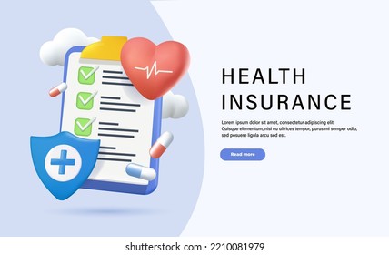 Health Insurance Contract. Medical care insurance. Staff in Hospital Office filling Medical Document Form. Health care Concept. finance and medical service. 3D render vector illustration