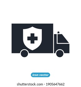 Icono de cobertura de seguro de salud. ilustración vectorial de símbolo de ambulancia