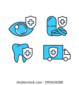 Health insurance coverage set icon. hospital and medical symbol pack vector illustration
