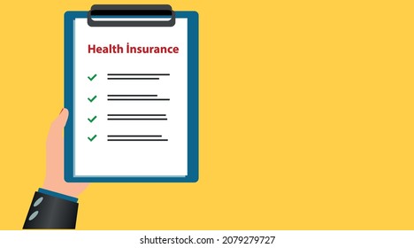 Health Insurance In Female Hand, Participation Board. Survey, Board, Task List. Vector Design Eps 10.