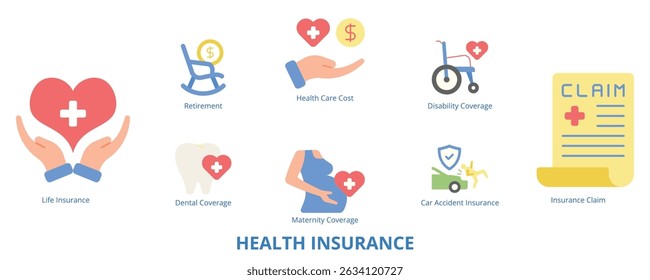 Health Insurance Flat Banner Web Icon Set Vector Illustration